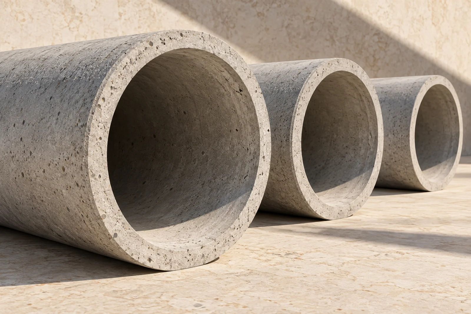 Illustration of three concrete pipes showing their cylindrical form